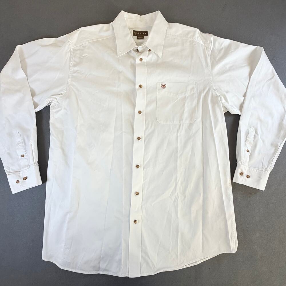 Ariat Men's Solid Twill White Long Sleeve Western Button-Down Shirt - XLT